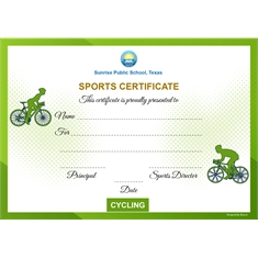 School Sports Award Certificate Cycling A4 Size | Use on Laser Printer